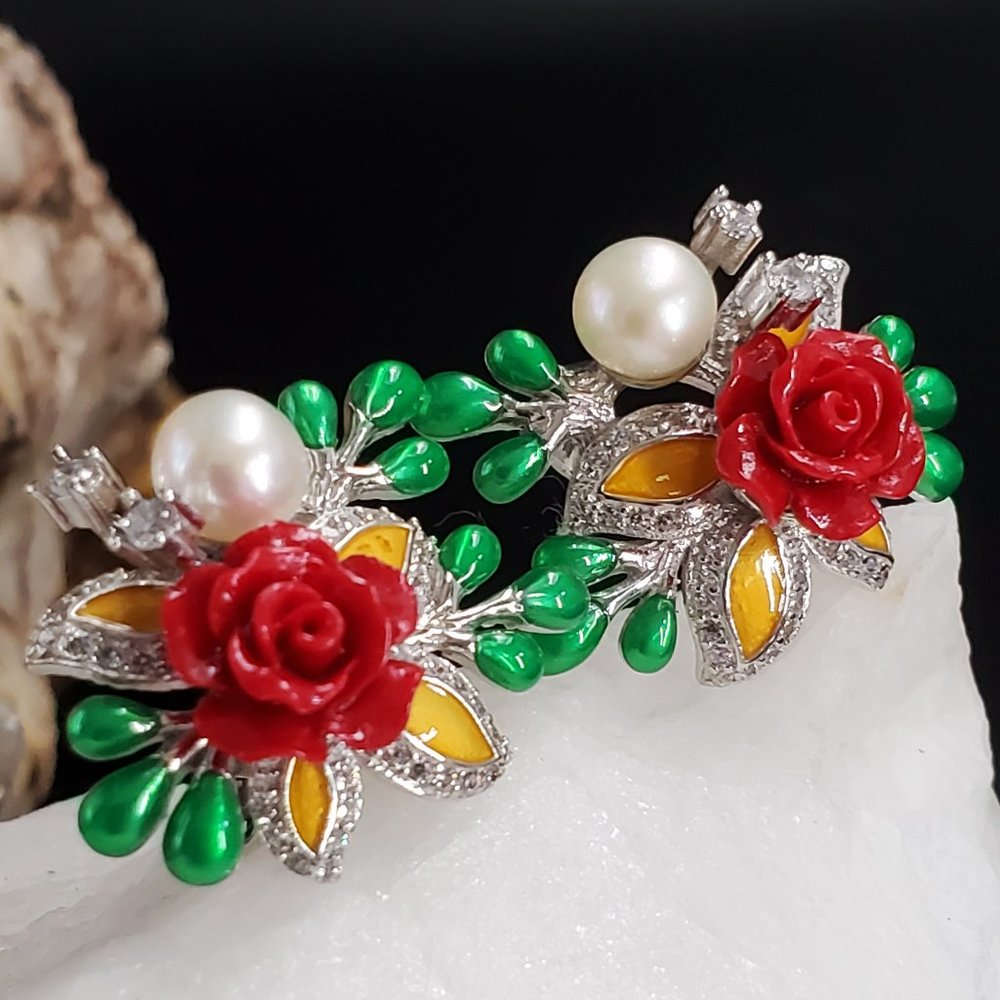 Sterling Silver 925 Earrings Pearls Gemstone Artisan Silversmith Floral